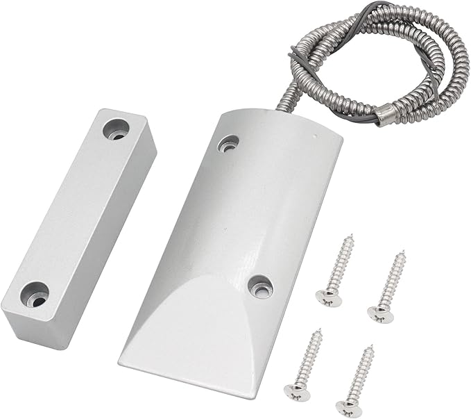 Magnetic Reed Switch Wired Surface Mount Normally Open NO Contact Sensor Alarm Magnetic Door Switch with 2 Wires, Zinc Alloy Sliver, OC-60