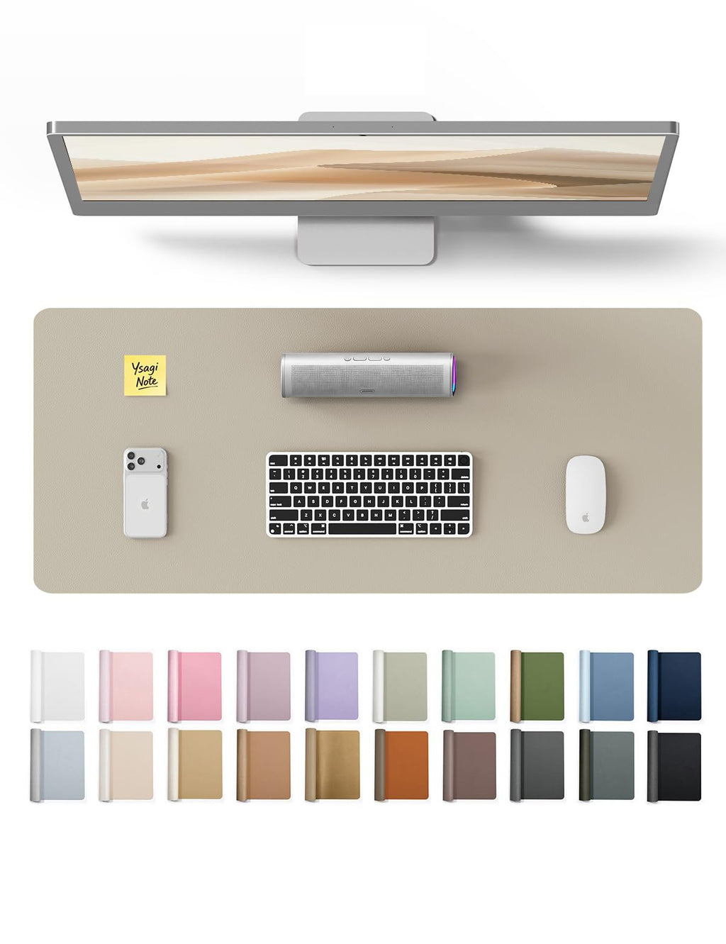 YSAGi Large Extended PU Leather Desk Pad Protector – Non-Slip Waterproof Desk Mat for Office & Home, Easy Clean Mouse Pad & Laptop Writing Blotter 35.4"x17" Black — 23.6" x 13.8"