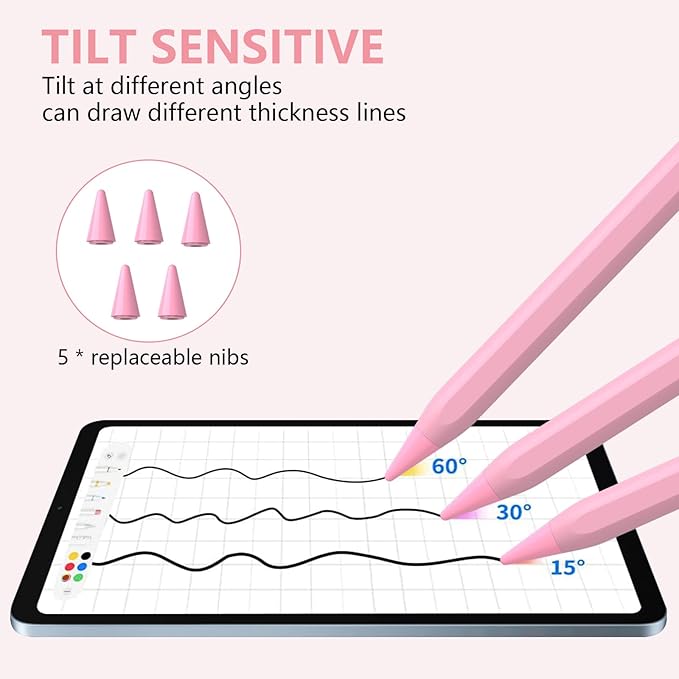 Stylus Pen for iPad 2018-2023 With Palm Rejection, Active Pencil for iPad Pro 11/12.9 Inch, Air 5th/4th/3th Gen, Mini 6th/5th Gen, 10th/9th/8th/7th/6th Generation (Pink)
