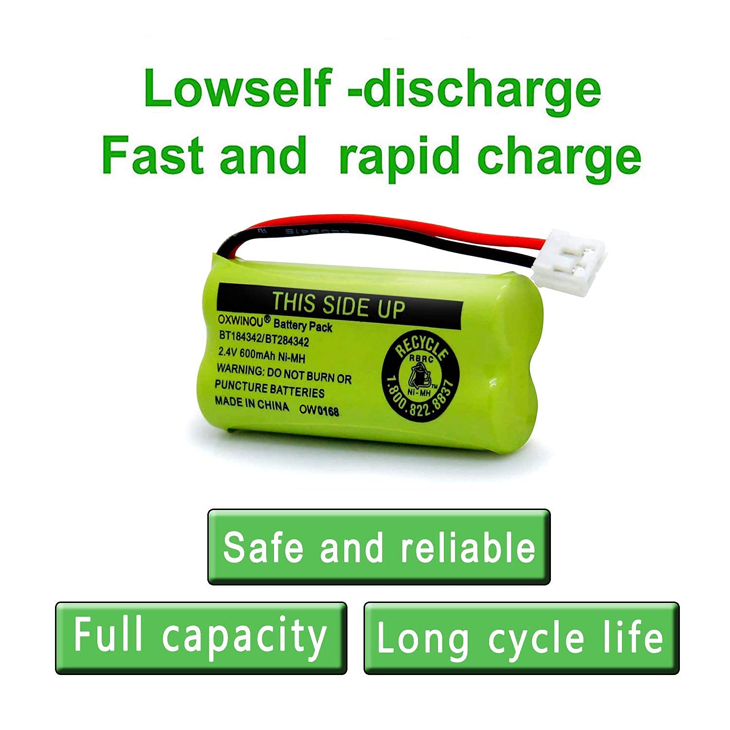 OXWINOU 2.4v BT184342 BT284342 BT18433 BT28433 BT183348 BT283348 BT-1011 Replacement Battery Compatible with Phone CS6209 CS6219 CS6229 DS6151 89-1330-01-00 CPH-515D(2-Pack)