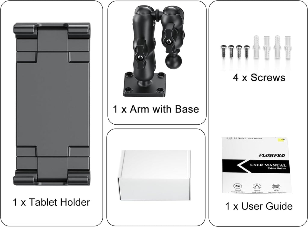 PLDHPRO Tablet Mount for Truck, Heavy Duty Drill Base Tablet Holder for Car Dashboard, Adjustable 2-Stage Stand Compatible with iPad, Galaxy Tab/Z Fold, 5.5-14.6'' Phone Tab for Wall, Vehicle, Boat