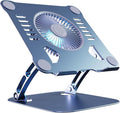SHUWEI Laptop Cooling Stand with 3 Speed Fan, Adjustable Height Laptop Stand for Desk, Ergonimic Aluminum Laptop Cooling Pad for 10-15'' Notebook - Bule-Gray