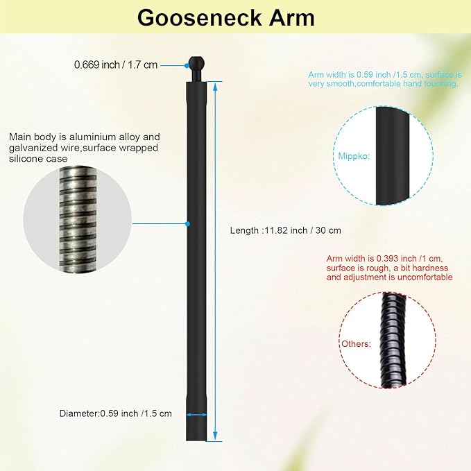 Gooseneck Phone Holder Jaws Flex Clamp Clip Mount,11.8" Long Gooseneck Arm Aluminum Alloy Ball Head Mount for Desk/Table/Pole/Board,Compatible with 3.5~7.5" iPhone/HTC/LG/Nexus/Smartphones-1 Pack