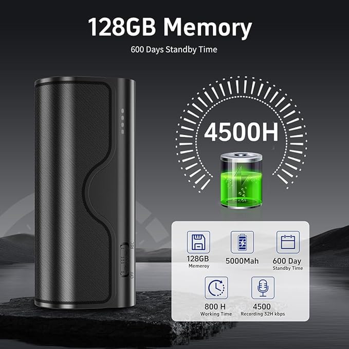128G Magnetic Voice Recorder with Really AI-Intelligent Triple Noise Reduction,35 Days Continuous Recording Device,Voice Activated Audio Recorder,Digital Voice Recorder Meetings/Interviews/Classroom
