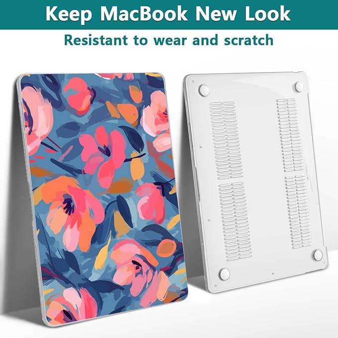 Teryeefi Compatible with M1 MacBook Air 13 inch Case 2021 2020 2019 2018 Release A2337 A2179 A1932 with Touch ID, Protective Plastic Hard Shell Case + Keyboard Cover - W-Abstract Pink Flower