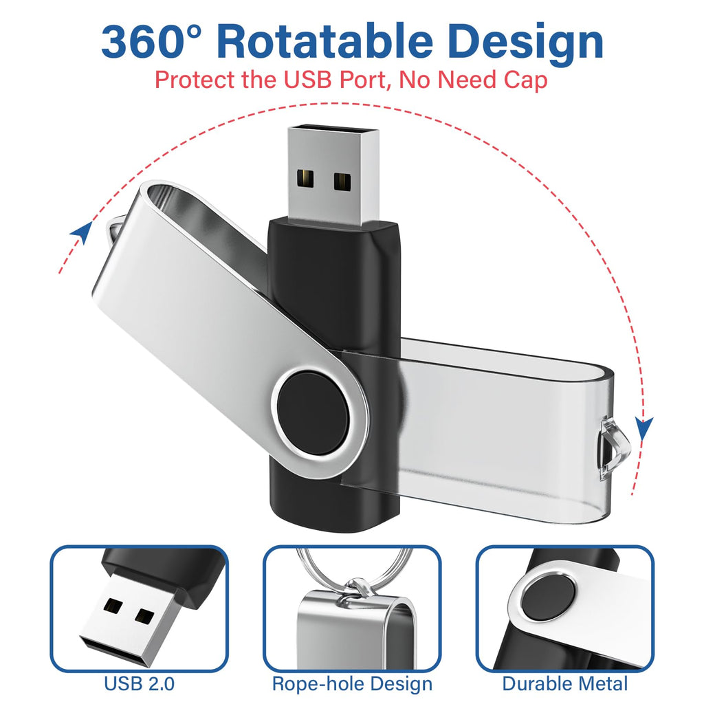 USB Flash Drives 4GB 10 Pack, Wooolken USB 2.0 Thumb Drives with Keychains Memory Stick USB Drive Pendrive for PC Laptop Computer (Black)
