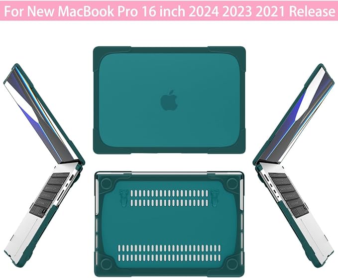 Batianda Compatible with New MacBook Pro 16 inch Case 2024 M4 Chip 2023 2021 Release with M3 M2 Pro Max, Heavy Duty Protective Plastic Hard Shell with Fold Kickstand & Keyboard Cover, Dark Cyan