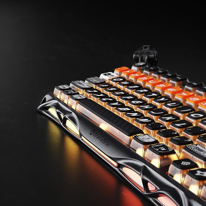 GravaStar Mercury K1 Pro Wireless Mechanical Gaming Keyboard, 75% Layout RGB Custom Keyboard, Aluminum Alloy Matte Black Frame with Phoenix-Inspired Keycaps, Hot-Swappable Linear Switches – CyberFlare