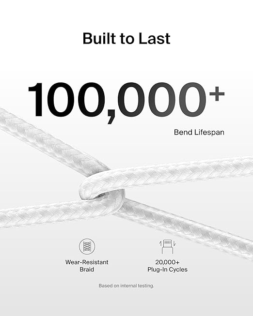 Belkin USB C to USB C Cable, 6.6ft, 60W - Type C Charger, iPhone Charger Cord, Soft, Braided, Flexible for iPhone 16, Galaxy S25, Pixel 9, Airpods, iPad Pro, Tablet & More, Travel Essentials - White
