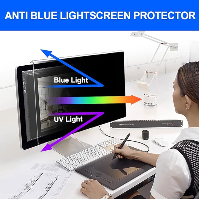 Computer Privacy Screen Filter 21.5 Hanging Monitor Privacy Screen Protector for 16:9 Aspect Ratio Widescreen Computer Monitor, Eye Protection Anti Glare Blue Light Screen Protector