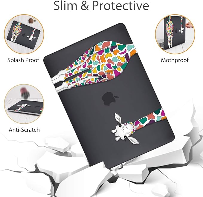 Mektron for MacBook Pro 13-inch Case 2022 2021 2020 Release A2338 M2 M1 A2289 A2251, Printed Plastic Hard Shell Cover for MacBook Pro 13.3-inch Touch Bar Fits Touch ID, Colorful Giraffe Black