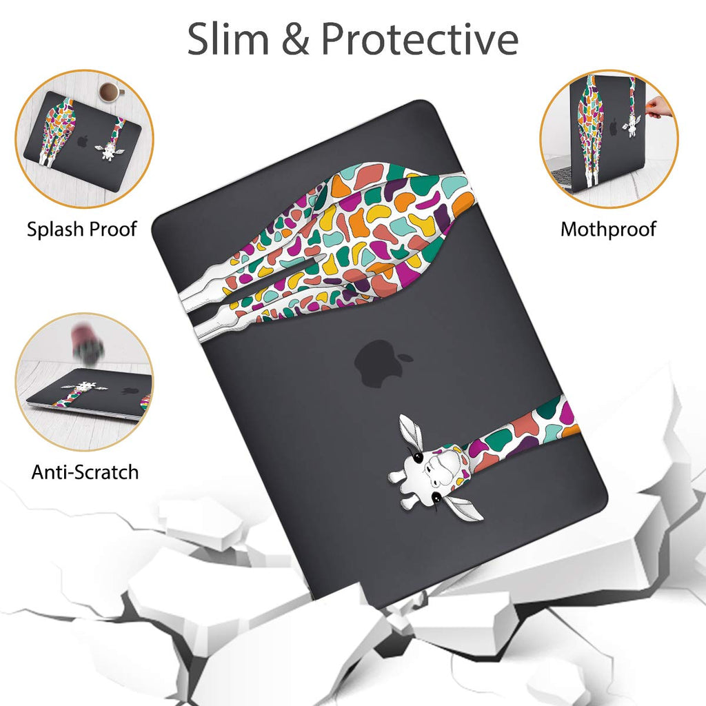 Mektron for MacBook Air 13 Case A1466/A1369 (2010-2017 Release), Snap-on Plastic Hard Shell Cover for MacBook Air 13.3 inch with Keyboard Cover,Colorful Giraffe Black