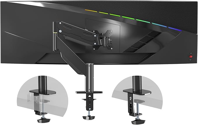 Pholiten Premium Aluminum Heavy Duty Monitor Arm，Ultrawide Monitor Arm,Full Motion Single Computer Mount for Computer Screens up to 49 inchs and 46.2lbs,Adjustable Clamp and Grommet Vesa Mount.