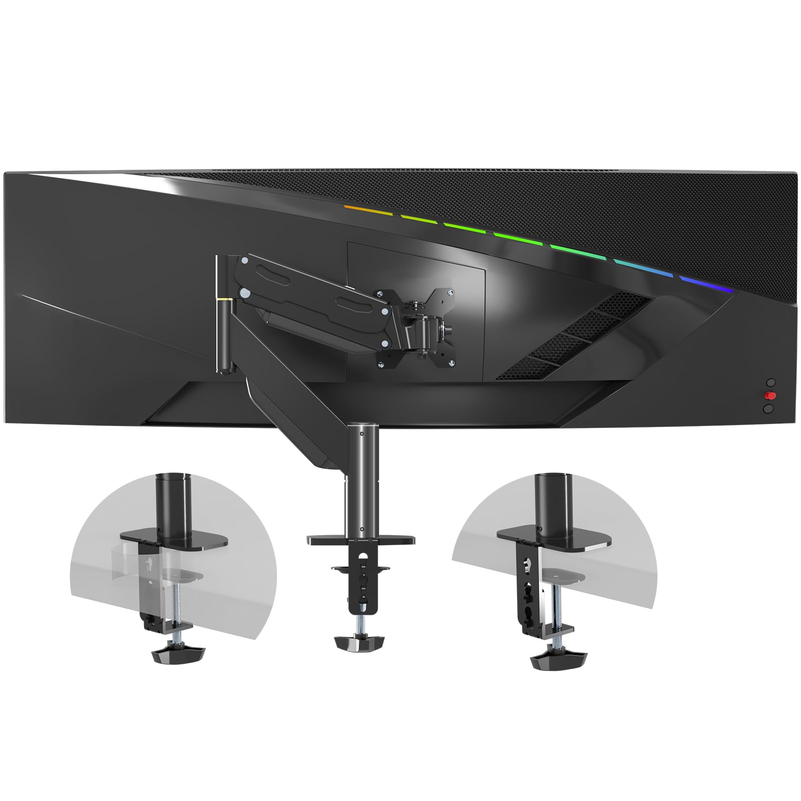 Pholiten Premium Aluminum Heavy Duty Monitor Arm, Ultrawide Monitor Mount with Clamp/Grommet Mounting Base, Adjuastable Gas Spring Arm for up to 43 inchs and 28.6lbs, Black