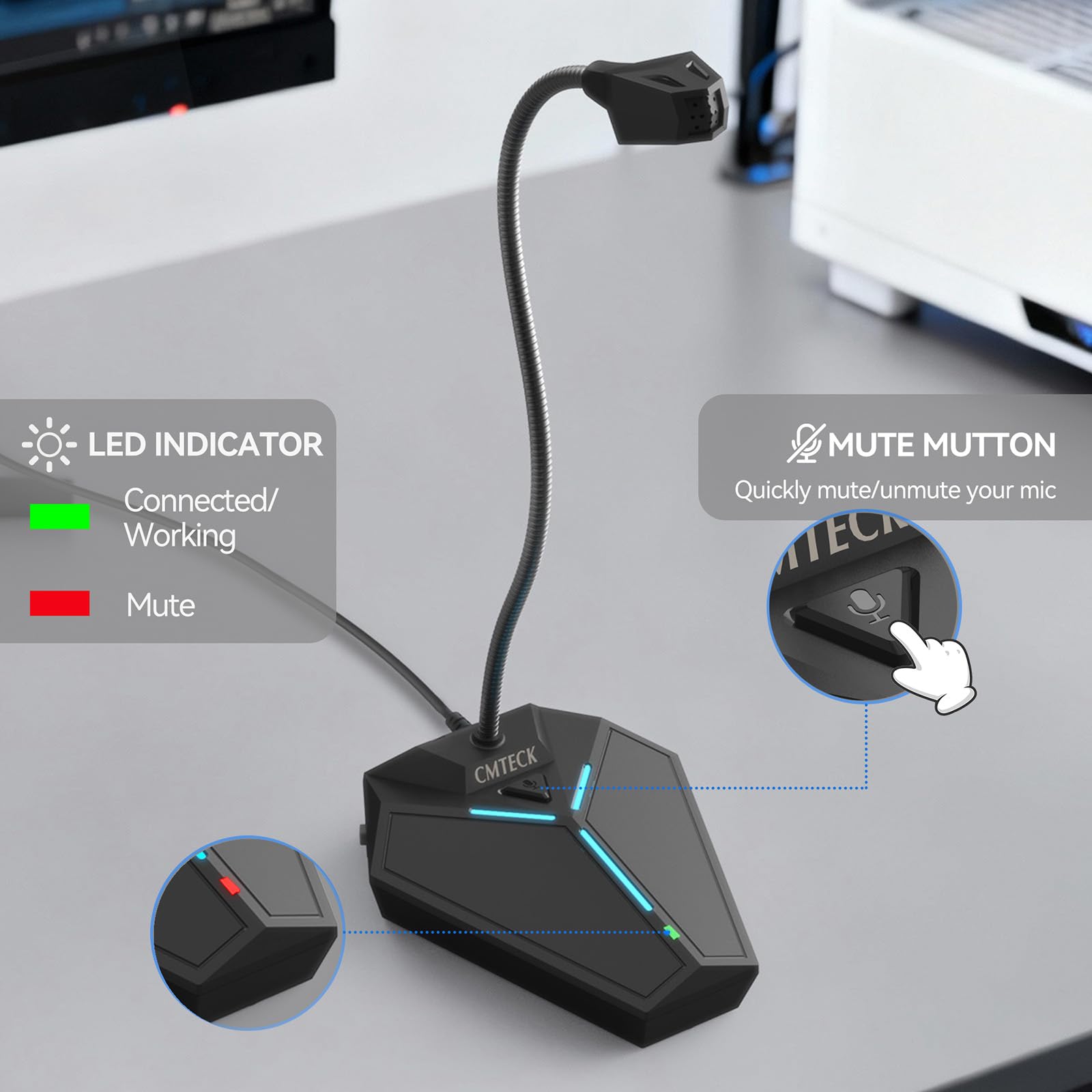 CMTECK USB Computer Microphone, Plug-and-Play, Studio-Quality for PC,Laptop