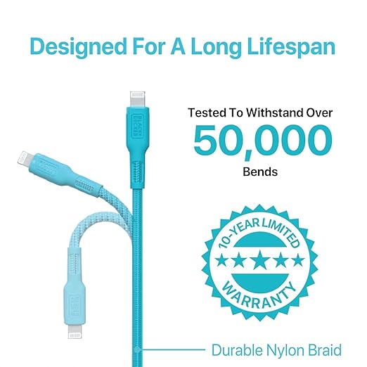 BLACK+DECKER USB C to Lightning Cable - Fast Compatible iPhone Lightning Cable - Durable Braided Type C iPhone Charger Cord - for Travel and Daily Use - Multiple Colors and Lengths - 9ft