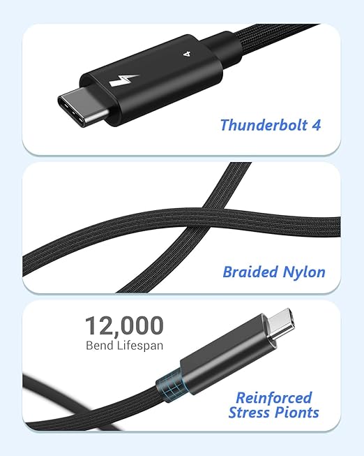 Thunderbolt 4 Cable, 2Pack 6.6FT USB C to C Cable, 240W Fast charging,40Gbps Data Transfer,Supports 8K/4K Displays, USB C charegr cord for iPhone 16 Series, MacBook Air, iPad (Thunderbolt 4-Certified)