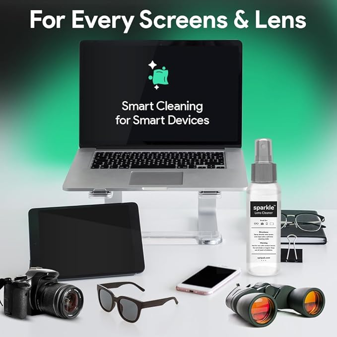 Sparkle Anti-Reflective Lens Cleaner Spray kit | (1) 1oz Glasses Cleaner Spray + (1) Microfiber Cloth for Eyeglasses, Sunglasses, Lenses, Screens and Camera Cleaning Kit (2 Piece Set)