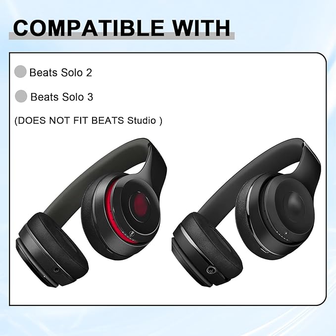 Replacement Ear Pads for Beats Solo 2 & Solo 3 Wireless On-Ear Headphones, Ear Cushions, Headset Earpads, Ear Cups Cover with Soft Protein Leather (Red)