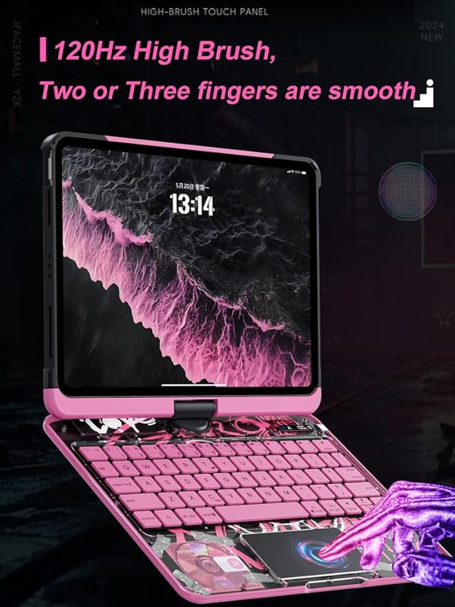 KARTICE Case with Wireless Keyboard Compatible with iPad Pro 11 2024 11 inch, Multi-Touch Trackpad, 7 Color Backlight, 360° Rotating Stand with Pencil Holder for iPad Pro 11, Excludes iPad and Pencil