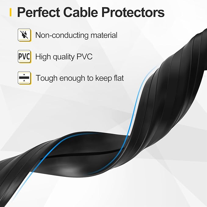 Floor Cable Cover 10Ft Heavy Duty PVC Floor Cable Protector Electric Cord Hider Cable Management Floor Strip Extension Cord Covers Cable Raceway for Wires on Floor Inner Channel 1.36" W 0.43" H -Black