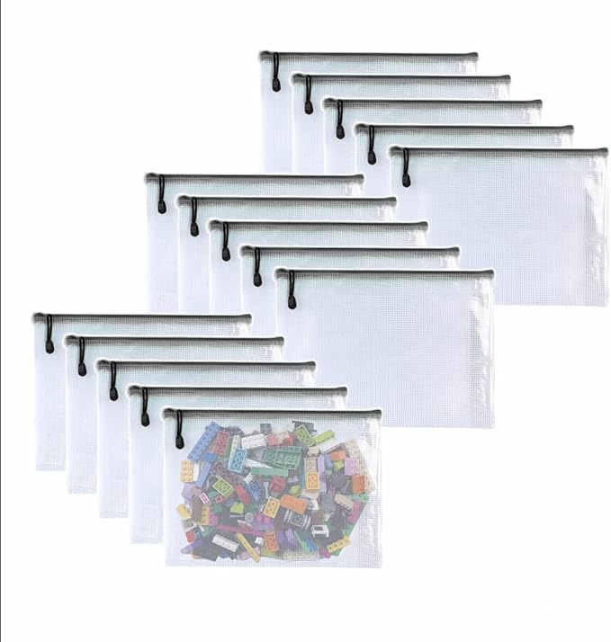 Oaimyy-15 Pcs-5"x 7"-Mesh Zipper Pouches File Bags Puzzle Storage Bags Folders Large Bag Zip Pouch for Office Supplies,Organizing Classroom Storage,Board Game Organization-Black