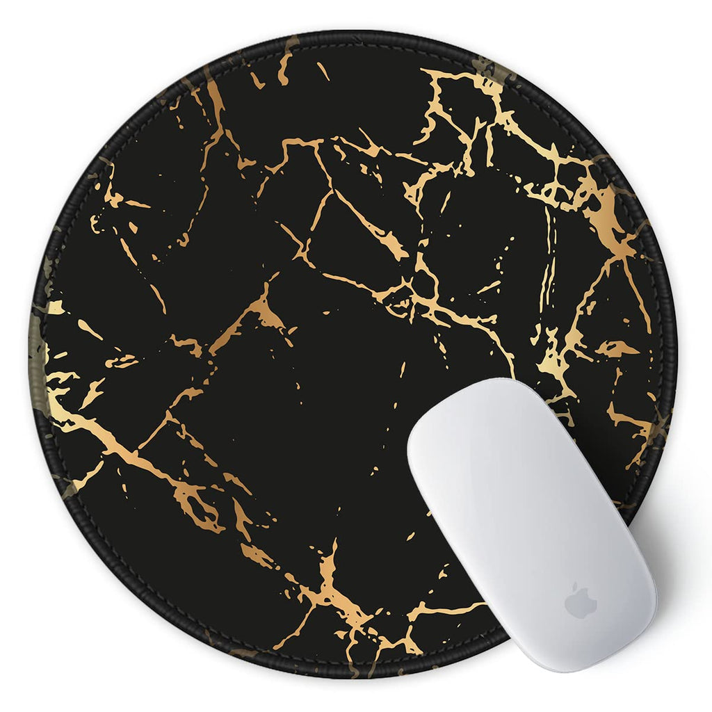 ITNRSIIET Round Mouse Pad with Stitched Edge Premium-Textured Waterproof Non-Slip Rubber Base Desktop Protection Mat Diameter 8.7 inches, Gold Texture Black Marble