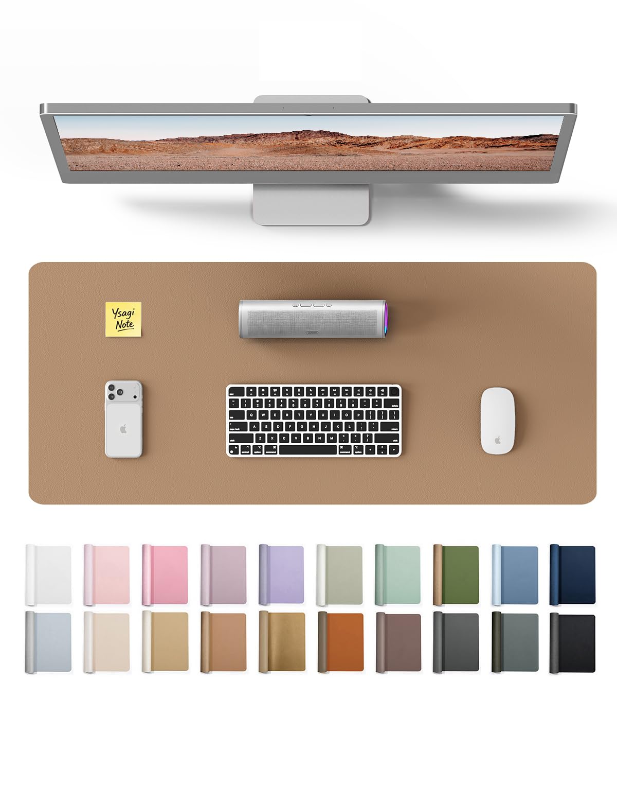 YSAGi Large Extended PU Leather Desk Pad Protector – Non-Slip Waterproof Desk Mat for Office & Home, Easy Clean Mouse Pad & Laptop Writing Blotter 35.4"x17" Black — 23.6" x 13.8"