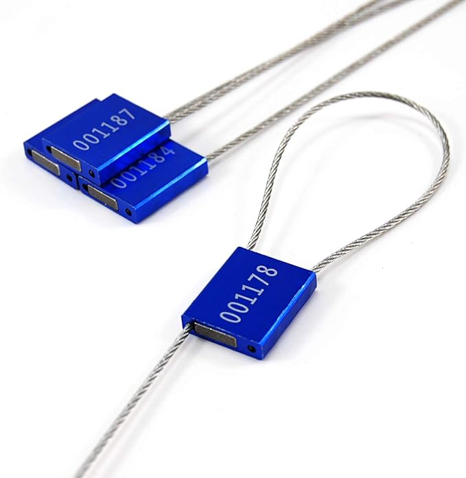 Leadseals(R) 1000 Blue Steel Cable Seals Metal Security Tag Numbered Truck Trailer Seal Anti-Tamper Pull-Tite Security Seal Aluminum Body Transport Shipping Seal Self-Locking Safety Ties ISO 17712