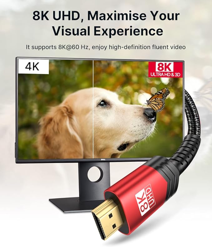 JSAUX 8K HDMI Cable 2.1 2 Pack 6ft, 48Gbps Ultra High Speed HDMI Cable Braided Cord (4K@144Hz, 4K@120Hz, 8K@60Hz) HDCP 2.2&2.3 HDR 10 eARC ARC, Compatible with Switch 2/PS5/Laptop/Monitor/HDTV/-Red