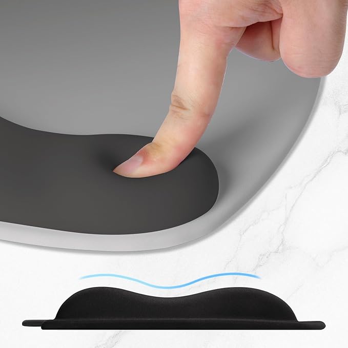 ITNRSIIET Ergonomic Mouse Pad, Cushioned Gel Wrist Rest, Non-Slip Base, Smooth Surface, Cute Multi-Color, 9.5 x 8.2 in, Gray Gradient