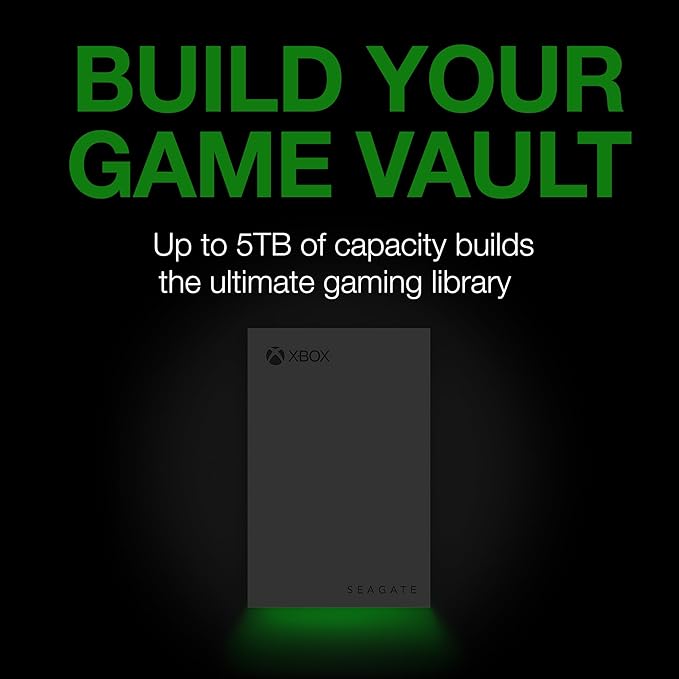 Seagate Game Drive for Xbox 5 TB External Hard Drive Portable HDD - USB 3.2 Gen 1, Black with Built-in Green LED bar, Xbox Certified, 3 Year Rescue Services(STKX5000403)
