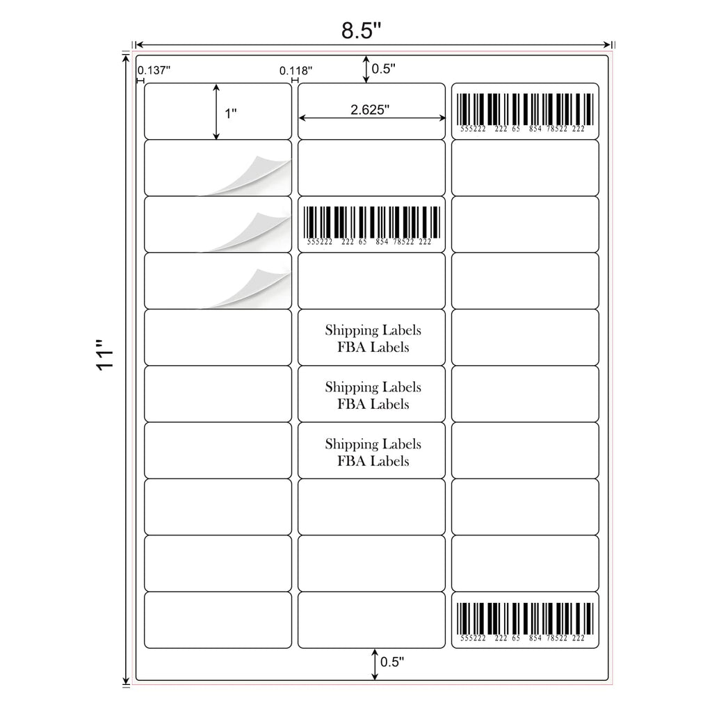1" x 2-5/8" Address Labels 3000 Labels Sticker Paper for Laser/Ink Jet Printer mailing Labels 8.5"×11" White 30 per Sheet
