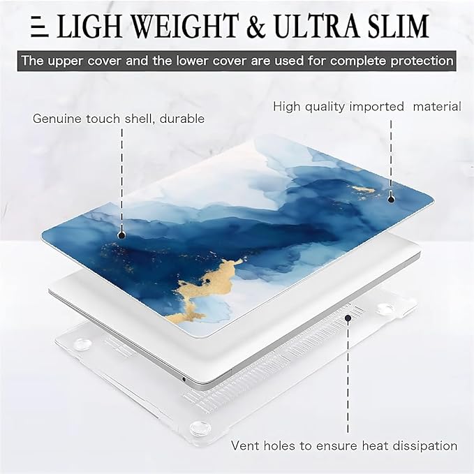 Compatible with MacBook Air 13.3 13.6 Inch Case 2022 2021 2020 2019 Plastic Hard Shell Case Cover,13.3 Pro(A1706/A1708/A1989/A2159/A2289/A2338), Blue Marble