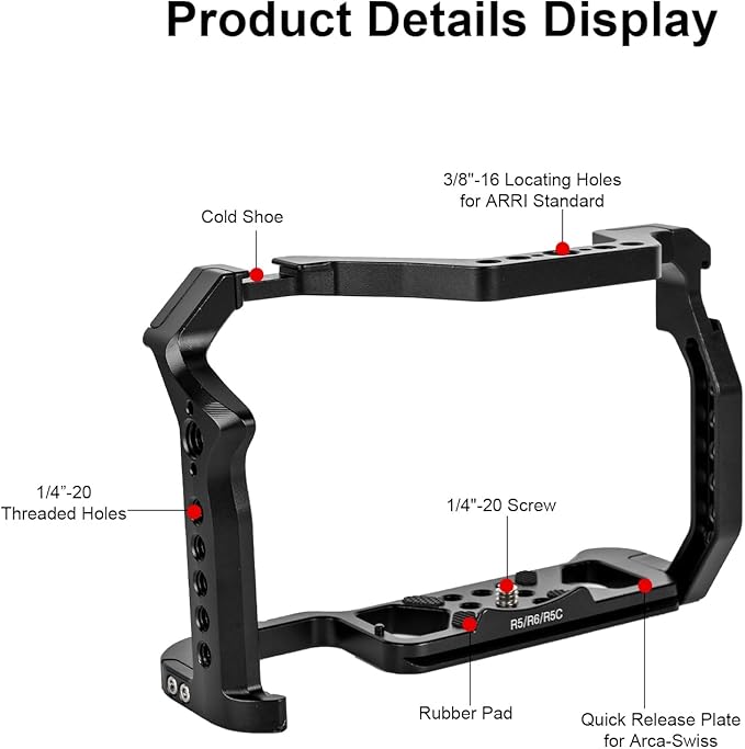 R5 ii/R5/R6/R5C/R6 ii Camera Cage,R5 Mark ii/R6 Mark ii Cage with Cold Shoe and ARRI Interface for EOS R5C/R6 Mark II/R5 Mark II/R5/R6/R5C