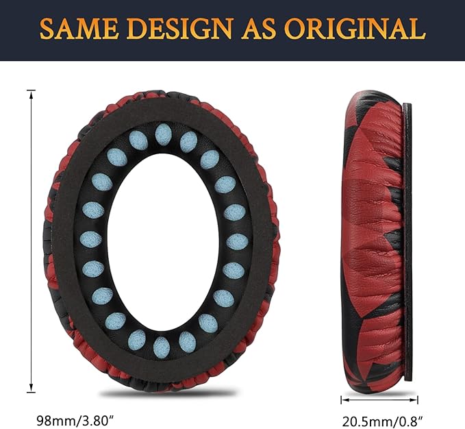 SoloWIT Replacement Earpads Cushions for Bose QuietComfort 35 (QC35) & Quiet Comfort 35 II (QC35 ii) Headphones, Ear Pads with Softer Leather, Noise Isolation Foam, Added Thickness (Red Storm)