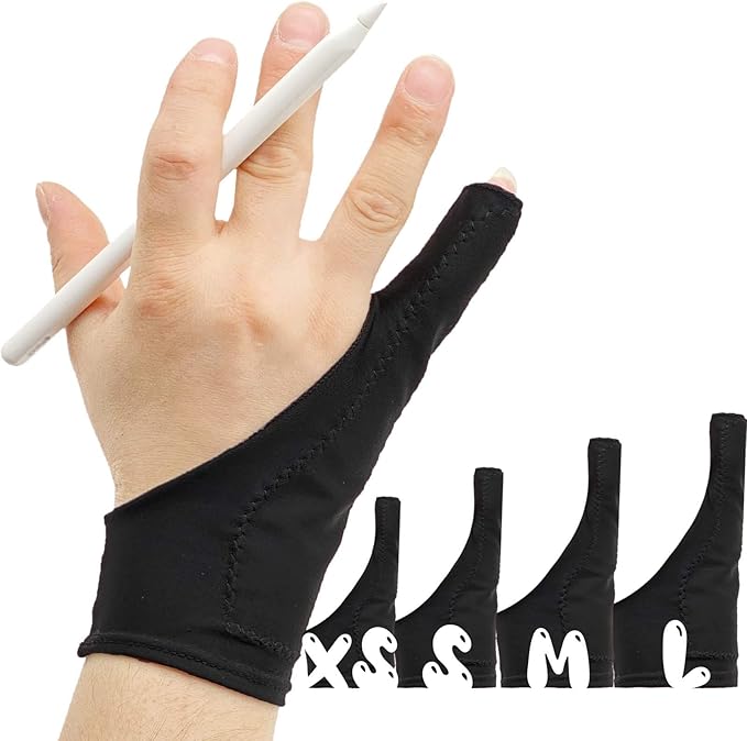 AKX Artist Drawing Glove Large - 2 Pack Palm Rejection for iPad - Smudge Guard, 1 Finger, Fingerless, Good for Left and Right Hand, Black | AK-010