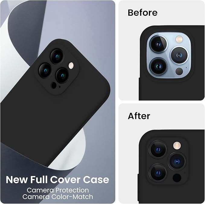 FireNova Designed for iPhone 13 Pro Case, Silicone Upgraded [Camera Protection] Phone Case with [2 Screen Protectors], Soft Anti-Scratch Microfiber Lining Inside, 6.1 inch, Black