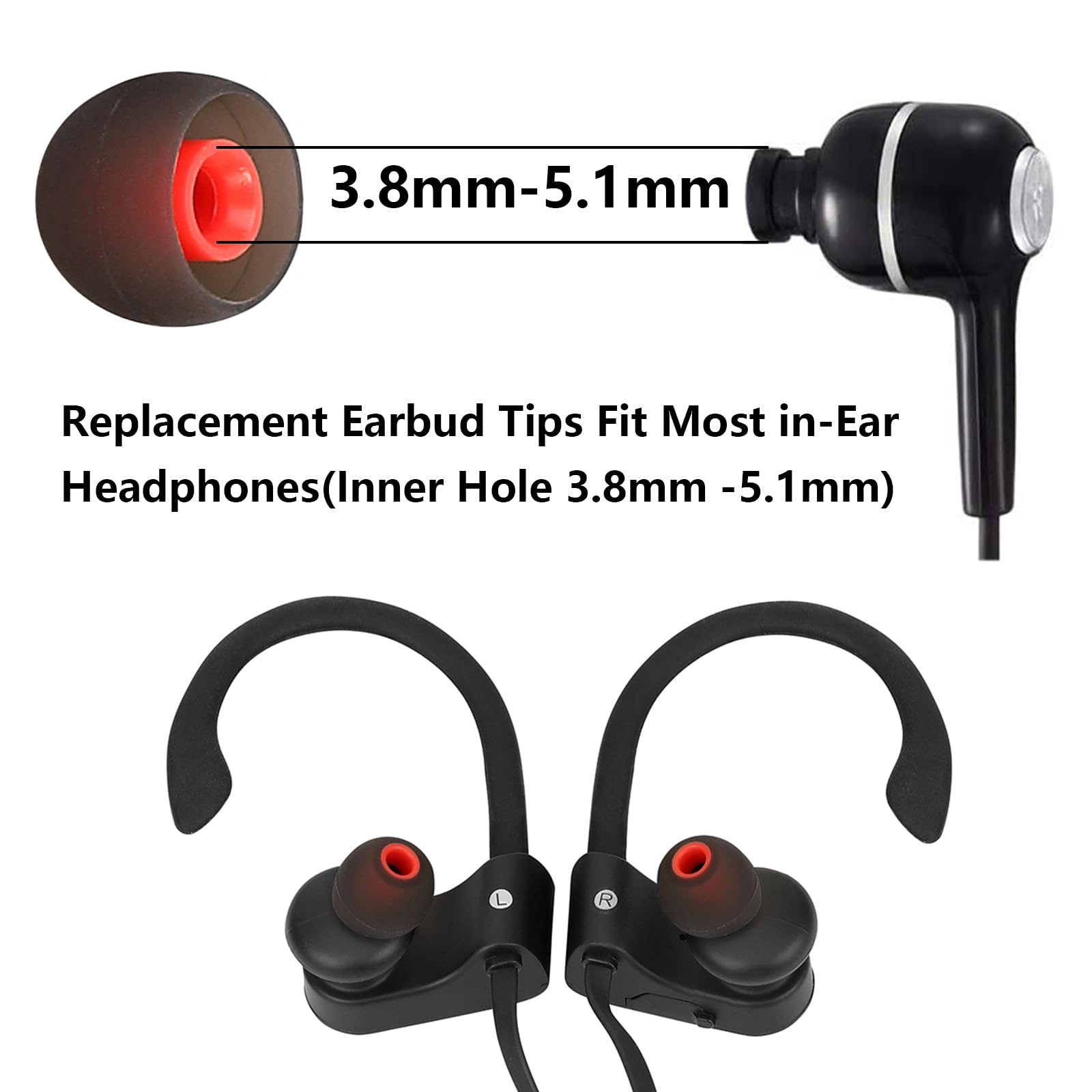 MMYQXI Silicone Earbud Tips - Fit for In-Ear Headphones (Inner Hole 3.8mm-5.1mm) - 9 Pairs S/M/L