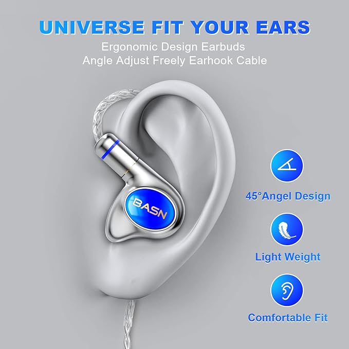 BASN Metalen PRO 4 Drivers in-Ear Monitors Headphones for Musicians, Noise Isolating Enhanced Bass Sound Earphones with CNC Metal Craft Shell, Wired Upgraded Detachable MMCX Cables(Sapphire)