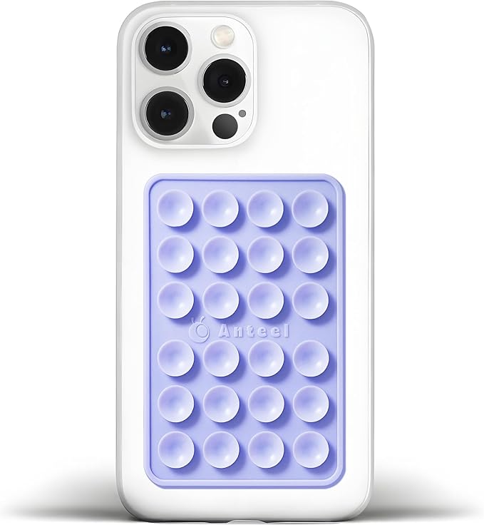 Anteel Medium-Sized Silicone Suction Phone Case Adhesive Mount, Enhanced Suction Power and Upgraded Thickened Sticky Phone Grip, Durable, Hands-Free Sticky Phone Holder, 2.28"x3.46" (Lavender)
