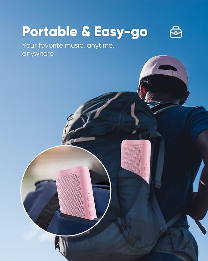 Bluetooth Speaker with HD Sound, Portable Wireless, IPX5 Waterproof, Up to 20H Playtime, TWS Pairing, BT5.3, for Home/Party/Outdoor/Beach, Stocking Stuffers, White Elephant Gifts for Adults (Pink)