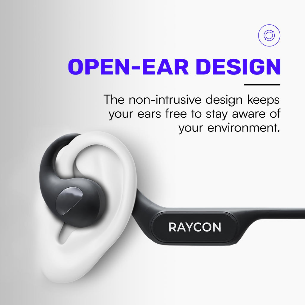 Raycon Open Bluetooth Headphones - Open Ear Running Headphones, Sweat & Water-Resistant Open Earbuds with Mic for Sports & Workouts, 12hr Playtime (Black)