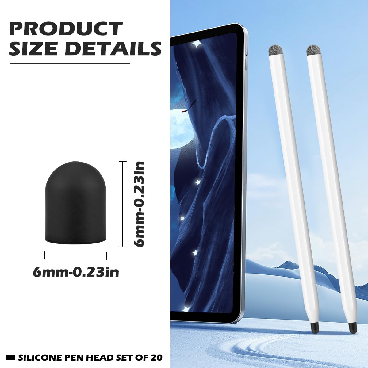 YOLUFER 20Pcs Replacement Tips Silicone Rubber Touch Screen Pens Tips for Touch Pen (6 * 6mm)