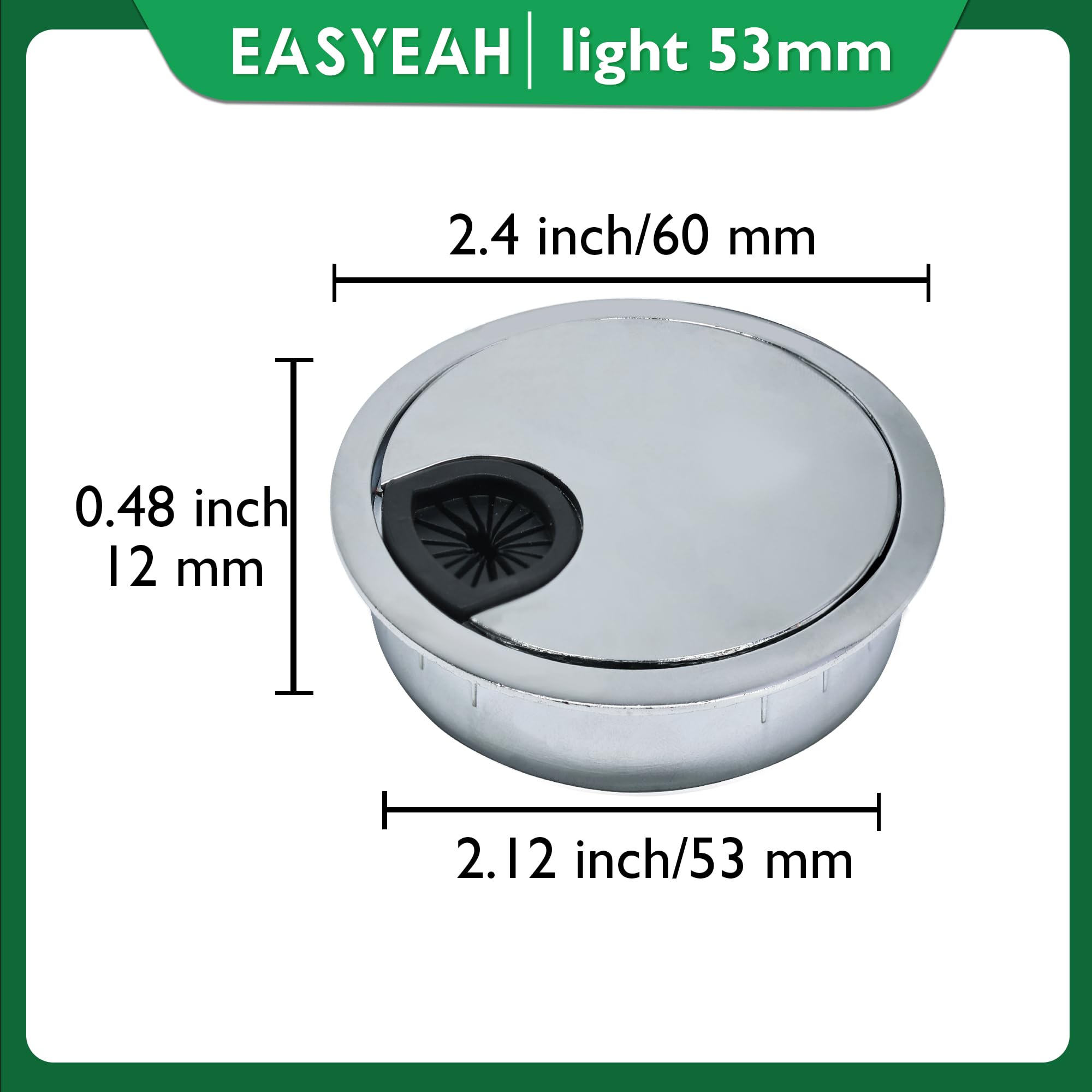 EASYEAH 2 Pcs Desk Grommet 2-1/16" / 53 mm, Zinc Alloy Desk Cord Hole Cover