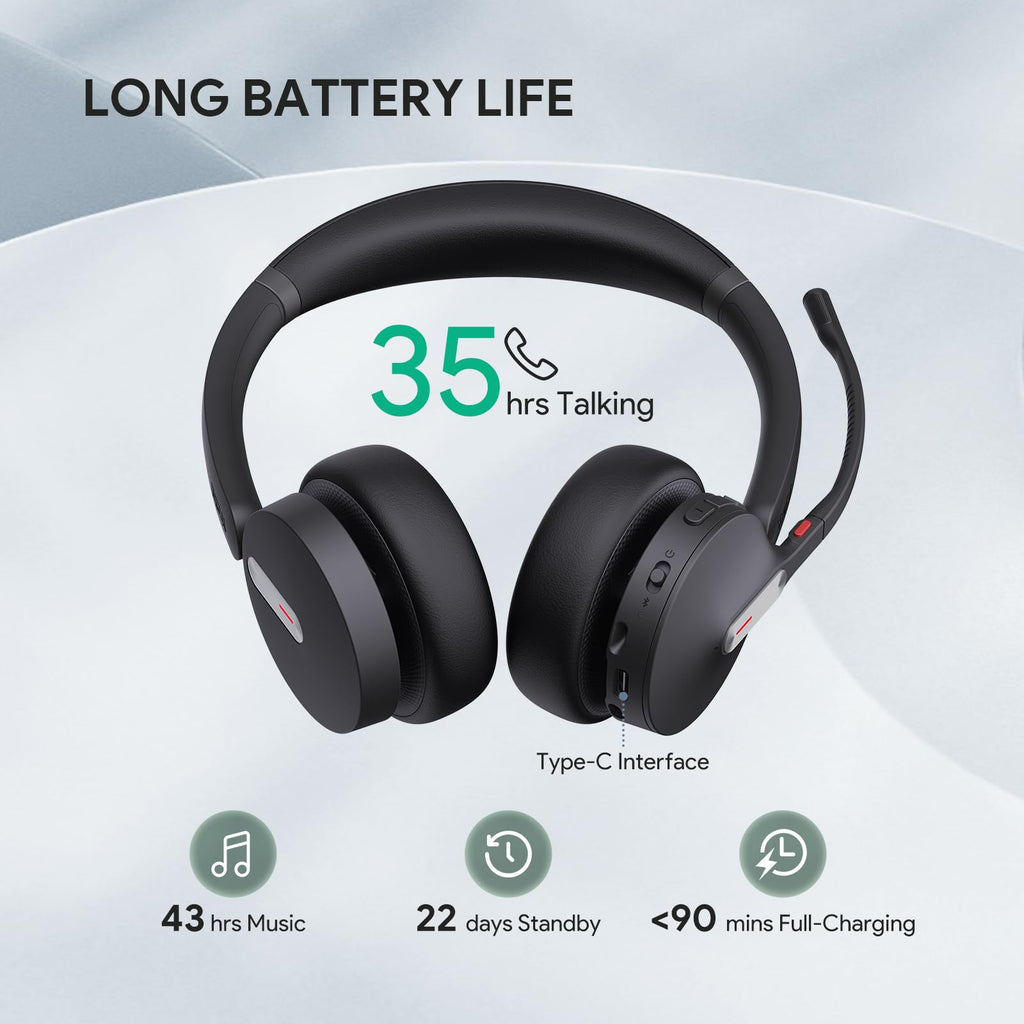 Yealink BH70 Teams Bluetooth Headset with Mic for Work, 35h Talk Battery