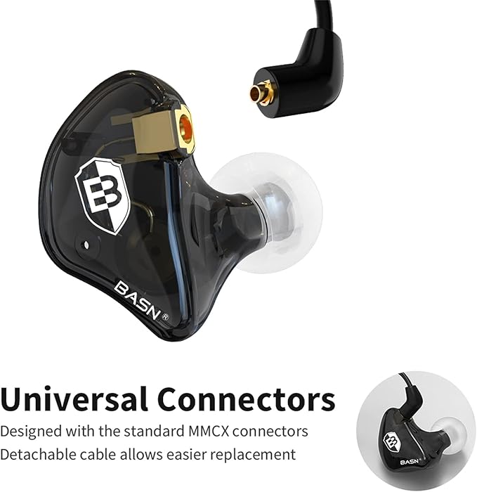 BASN Bsinger PRO in Ear Monitor Headphones for Musicians, Dynamic Driver Noise Isolating Earphones with 2 Detachable MMCX Cables (Black)
