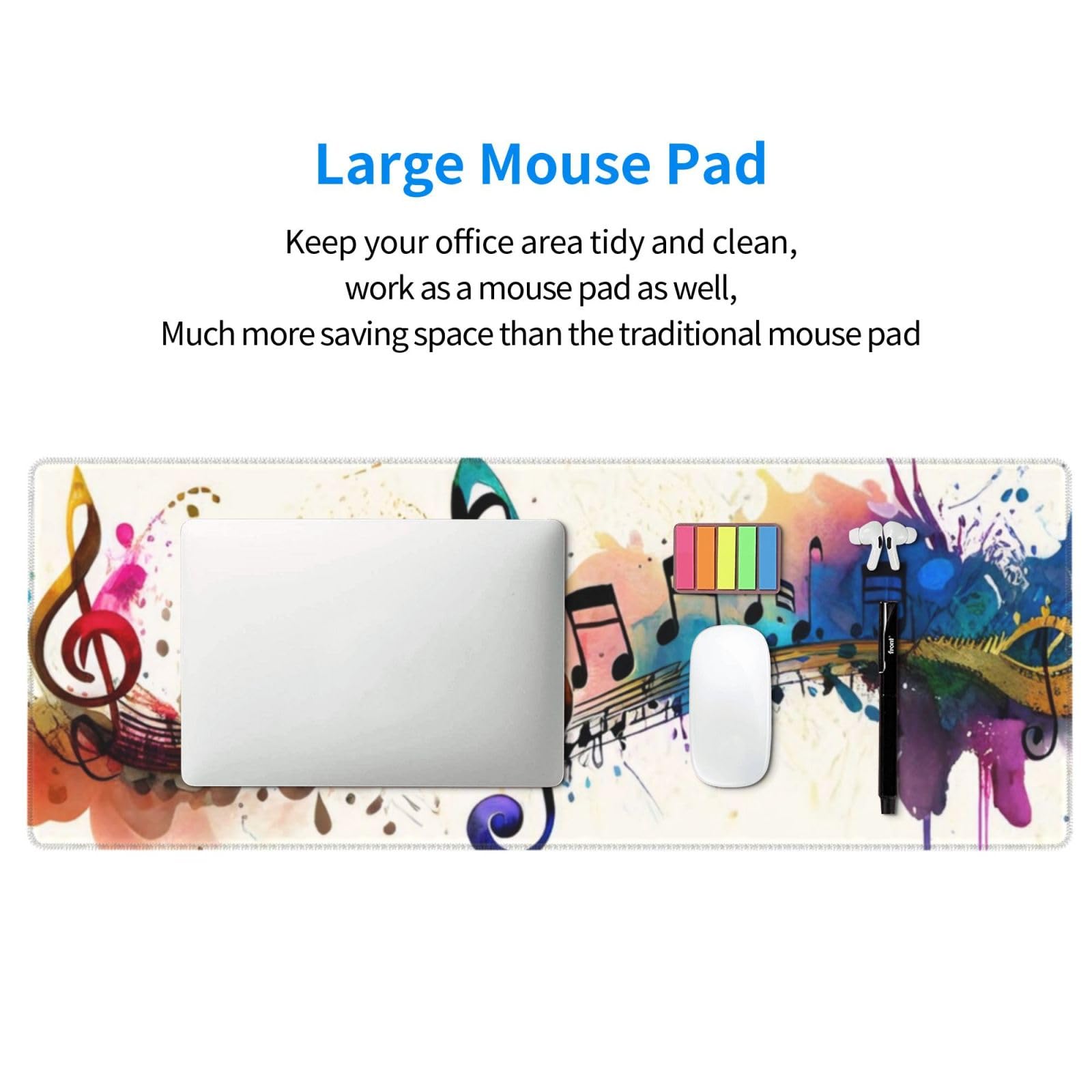 Gaming Mouse Pad, Large Non-Slip Rubber Base Mousepad, Keyboard Mouse Mat, Desk Pad with Stitched Edges, 31.5x11.8inch, Music Note