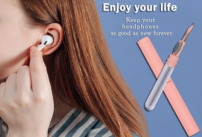 Cleaner Kit for Airpods,Earbuds Cleaning kit for Airpods Pro 1 2 3, Multi-Function Cleaning Tool with Brush Flocking Sponge for Wireless Earphones Bluetooth Headphones Case Camera and Phone (Pink)