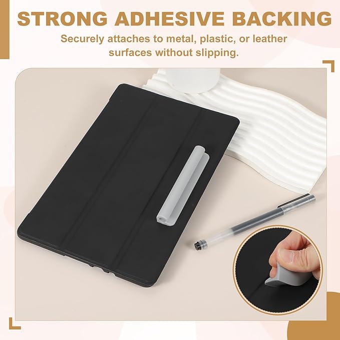 PATIKIL 2 Pcs Adhesive Pencil Holders, 105mm Long Universal Pencil Clip Silicone Pen Holder Office Pen Organizer for Desk Wall Clipboard Notebook Tablet Case Stylus, White